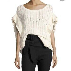 Gorgeous IRO "Dafgan" Cream Ruffle Sleeve Alpaca/Wool Blend Open Knit Sweater XS